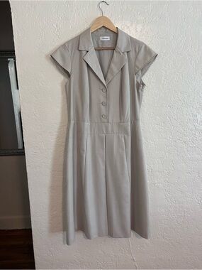 Calvin Klein Taupe Midi Dress with Notch Collar